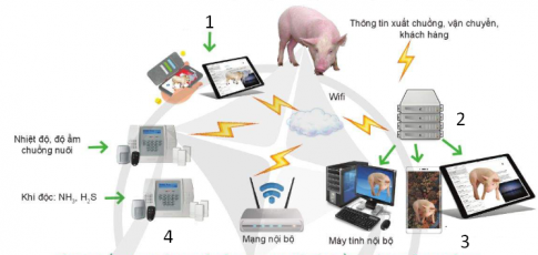 BÀI 19: MỘT SỐ MÔ HÌNH CHĂN NUÔI CÔNG NGHỆ CAO(3 TIẾT)KHỞI ĐỘNG- GV trao đổi với HS về khái niệm chăn nuôi công nghệ cao và thảo luận về câu hỏi mở đầu: Chăn nuôi công nghệ cao được áp dụng cho những loại vật nuôi nào? Theo bạn, các trang trại chăn nuôi có nên áp dụng mô hình chăn nuôi công nghệ cao hay không?NỘI DUNG BÀI HỌC GỒMTìm hiểu về mô hình chăn nuôi lợn công nghệ caoTìm hiểu về mô hình chăn nuôi bò sữa công nghệ caoTìm hiểu về mô hình chăn nuôi gà công nghệ caoLuyện tậpVận dụngHOẠT ĐỘNG HÌNH THÀNH KIẾN THỨCHoạt động 1: Tìm hiểu về mô hình chăn nuôi lợn công nghệ caoEm hãy nêu đặc điểm của chuồng nuôi hiện đại trong nuôi lợn công nghệ cao Nội dung gợi ý:- Mái tôn kẽm hoặc tôn lạnh cách nhiệt.- Một đầu dãy chuồng có hệ thống giàn lạnh, đầu kia được bố trí hệ thống quạt hút công nghiệp để hút khí nóng, CO2.- Có hệ thống điều khiển nhiệt độ tự động.- Có hệ thống camera và các thiết bị cảm biến trong chuồng.Hoạt động 2: Tìm hiểu về mô hình chăn nuôi bò sữa công nghệ caoNêu mô hình chăn nuôi bò sữa công nghệ cao ứng dụng kiểu chuồng nuôi kín và các trang thiết bị hiện đại Nội dung gợi ý:- Chíp điện tử để kiểm soát tình trạng sức khỏe, phát hiện động dục ở bò cái.- Sử dụng robot đẩy thức ăn cho bò. Hằng ngày robot tự động vun đẩy một lượng thức ăn theo khẩu phần đã định sẵn.Hoạt động 3. Tìm hiểu về mô hình chăn nuôi gà công nghệ caoNêu mô hình chăn nuôi gà công nghệ caoNội dung gợi ý:- Chuồng kín có hệ thống kiểm soát nhiệt độ tự động và hệ thống camera giám sát.- Một đầu chuồng có hệ thống các quạt hút, đầu còn lại bố trí hệ thống các tấm làm mát.- Sử dụng hệ thống băng chuyền và ống dẫn cung cấp thức ăn, nước uống và thu trứng tự động.- Robot dọn vệ sinh, phun khử trùng và giám sát hoạt động của gà.HOẠT ĐỘNG LUYỆN TẬP, THỰC HÀNHCâu 1: Đây là mô hình ứng dụng công nghệ thông tin trong quản lí chuồng nuôi lợn công nghệ cao:Số 1 là gì?A. Thông tin vật nuôiB. Máy chủC. Thiết bị thông minhD. Cảm biếnCâu 2: Câu nào sau đây không đúng về chuồng nuôi lợn áp dụng công nghệ cao?A. Chuồng nuôi được lợp mái tôn kẽm hoặc tôn lạnh cách nhiệt.B. Một đầu dãy chuồng có hệ thống giàn lạnh gồm các tấm làm mát, nước chảy trong hệ thống này giúp không khí được làm mát trước khi đi vào chuồng.C. Đầu kia của dãy chuồng được bố trí hệ thống quạt gió công nghiệp để thổi khí nóng, O2 trong chuồng ra ngoài.D. Hệ thống điều khiển nhiệt độ tự động giúp duy trì nhiệt độ chuồng nuôi luôn ổn định ở mức 20-27°C.Câu 3: Đây là hệ thống cung cấp thức ăn tự động cho lợn:Số 1 là gì?A. SiloB. Đường truyền tải thức ănC. Máng ăn tự độngD. Hệ thống điệnCâu 4: Chăn nuôi công nghệ cao là:A. Là mô hình chăn nuôi đáp ứng đủ mọi quy chuẩn của Cách mạng công nghiệp 4.0.B. Là mô hình chăn nuôi ứng dụng các công nghệ, máy móc hiện đại, tiên tiến nhằm nâng cao hiệu quả chăn nuôi và giảm nhân công lao động.C. Là yếu tố nền tảng của xây dựng một đất nước có sự tự chủ cao, không lo ràng buộc với các nước trên thế giới.D. Cả B và C.Câu 5: Trong chuồng nuôi lợn áp dụng công nghệ cao, các thông tin về tiểu khí hậu chuồng nuôi (nhiệt độ, độ ẩm, bụi,...), thông tin về đàn lợn (giống, tình trạng sức khoẻ, năng suất, dịch bệnh,...) được giám sát nhờ:A. Hệ thống camera và hệ thống khử trùng tự độngB. Hệ thống camera và các thiết bị cảm biến trong chuồng nuôiC. Hệ thống cách âm và hệ thống khử trùng tự độngD. Hệ thống máy tính và hệ thống quạt gióĐáp án gợi ý:Câu 1: ACâu 2: CCâu 3: ACâu 4: BCâu 5: BHOẠT ĐỘNG VẬN DỤNG