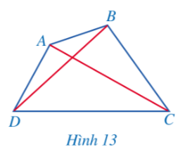 BÀI 2. TỨ GIÁC (1 tiết)I. Tứ giác1. Nhận biết tứ giácHoạt động 1 trang 98 sgk Toán 8 tập 1 CD: Quan sát tứ giác ABCD ở Hình 13 và đọc tên các cạnh, các đường chéo, các đỉnh, các góc của tứ giác đó. Giải nhanh:- Các cạnh: AB, BC, CD, AD             - Các đường chéo: AC, B- Các đỉnh: A, B, C, D                        - Các góc: ABC, ADC, BCD, BAD2. Nhận biết tứ giác lồi.Hoạt động 2 trang 98 sgk Toán 8 tập 1 CD: Quan sát các hình 14a và b và nêu nhận xét về vị trí của mỗi tứ giác so với đường thẳng chứa một cạnh bất kì của tứ giác đó.Giải nhanh:+ 14a: Tứ giác  nằm về một phía của đường thẳng chứa một cạnh bất kì + 14b: Tứ giác  không nằm về một phía của đường thẳng chứa  hoặc  II. Tổng các góc của một tứ giác.Hoạt động 3 trang 99 sgk Toán 8 tập 1 CD: Quan sát tứ giác ABCD ở Hình 16, đường chéo AC chia nó thành hai tam giác ABC và ACD.a) Gọi T1, T2, lần lượt là tổng các góc của tam giác ABC và tam giác ACD. Tổng T1+T2 bằng bao nhiêu độ?b) Gọi T là tổng các góc của tứ giác ABCD. So sánh T với T1+T2.Giải nhanh:a)  ; b)   =>  Luyện tập trang 100 sgk Toán 8 tập 1 CD: Tìm x trong hình 18Giải nhanh:x =  − (+ + ) = III. Bài tập