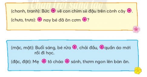 BÀI 2: DANH SÁCH TỔ EMKHỞI ĐỘNGCâu hỏi: Giới thiệu về các thành viên trong tổ em.Giải nhanh:Tổ em gồm Bạn Tâm là tổ trưởng còn lại là các bạn tổ viên khác như Ánh, Linh, Sơn, Đức, Tiến, Mạnh, Long, Phương.KHÁM PHÁ VÀ LUYỆN TẬPCâu 1: Đọc: Danh sách tổ emDanh sách tổ 1 – Lớp 2A đăng ký tham gia câu lạc bộNăm học 2021-20221. Học sinh tổ 1, lớp 2A  lập bản danh sách để làm gì?2. Bản danh sách có những cột nào?3. Chọn biểu tượng phù hợp với từng câu lạc bộ:4. Đọc thông tin của các bạn đăng kí Câu lạc bộ Chim sơn ca.Giải nhanh: 1. Để thống kê.2. Số thứ tự, họ tên, giới tính, ngày sinh, câu lạc bộ.3. 4. Đọc thông tin Câu 2: Viết:a) Nghe-viết: Bàn tay dịu dàng (Từ Khi thầy đến thương yêu).b) Viết tên 3 bạn nam trong nhóm em theo thứ tự bản chữ cái.c) Chọn tiếng trong ngoặc đơn phù hợp:Giải nhanh: a) Nghe-viếtb) Long, Sơn, Tuấnc) tranh, chanh, trưa, chưamặt, mặc, đặt, đặc.Câu 3: Thực hiện các yêu cầu dưới đây: a) Tìm trong đoạn văn dưới đây từ ngữ chỉ các khu vực ở trường.Buổi học đầu tiên Lương dẫn Mai đi quanh trường. Em giới thiệu cho bạn phòng đọc sách, phòng y tế, nhà bếp và sân bóng. Nơi nào cũng rộng rãi và thoáng mát.b) Tìm thêm 2 - 3 từ ngữ:Chỉ các nơi học tập làm việc ở trường.Chỉ những người làm việc ở trườngTrả lời: a) Từ ngữ chỉ các khu vực ở trường trong đoạn văn: phòng đọc sách, phòng y tế, nhà bếp và sân bóng.b)Chỉ các nơi học tập làm việc ở trường.Chỉ những người làm việc ở trường.Câu 4: Đặt một đến hai câu để giới thiệu về:Một khu vực học tập ở trường mà em thích.Mẫu: Thư viện là nơi có nhiều sách hay.Một môn học mà em yêu thích.Một bạn học cùng tổ với em.Giải nhanh:Vườn hoa trường em có rất nhiều loài hoa đẹp.Em rất thích môn toán.Bạn Mai Hoa rất xinh xắn.Câu 5: Nói và nghea) Đóng vai thầy giáo và bạn An trong bài Bàn tay dịu dàng, nói và đáp lời chia buồn.b) Cùng bạn đóng vai nói và đáp lời chào của em trước khi ra về.Với thầy côVới các bạnGiải nhanh:a) Mọi chuyện sẽ qua thôi. Em đừng buồn nữa nhé!Em cảm ơn thầy ạ.b) Em chào cô em về ạ.Tạm biệt cậu, tớ về nhé.Câu 6: Luyện tập giới thiệu đồ vật quen thuộc (tiếp theo)a) Sắp xếp các câu dưới đây theo thứ tự hợp lí để tạo thành đoạn văn:b)Hãy cho biết đoạn văn giới thiệu đồ vật gì?Những bộ phận nào của đồ vật được giới thiệu?Đồ vật đó dùng để làm gì?c) Viết đoạn 4-5 câu giới thiệu chiếc thước kẻ dựa vào tranh và từ gợi ý.Trả lời: a)b) Đoạn văn giới thiệu : cái trốngNhững bộ phận của đồ vật được giới thiệu: mặt trống, thân trống.Đồ vật đó dùng để nhắc nhở chúng em biết giờ học, giờ ra chơi.c) Chiếc thước kẻ của em có màu vàng rất nổi bật. Thước có hình chữ nhật, mỏng và dẹt. Trên bề mặt thước có vạch chia xăng-ti-mét. Thước giúp em đo và kẻ trong học tập.VẬN DỤNG