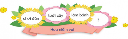 BÀI 2: LÀM VIỆC THẬT LÀ VUIKHỞI ĐỘNGCâu hỏi: Nói về những việc em thích làm theo gợi ý:Giải nhanh:Em thích ca hát, nhảy múa, tập thể dục, cắm hoa, dọn dẹp nhà cửa,..PHẦN KHÁM PHÁ VÀ LUYỆN TẬPCâu 1: Đọc: Làm việc thật là vui – Tô Hoài1. Nói về hoạt động của từng vật, con vật được nhắc đến trong bài đọc.2. Bé làm những việc gì?3. Bé cảm thấy như thế nào khi làm việc? 4. Chọn từ ngữ phù hợp để nói về bé:lễ phépchăm chỉthật thàTrả lời: 1. Hoạt động của từng vật, con vật được nhắc đến trong bài đọc.Đồng hồ tích tắc báo phút báo giờ.Con gà gáy báo mọi người thức dậyChim bắt sâu bảo vệ mùa màngCỏ xanh nuôi thỏ, nuôi bòCành đào nở hoa cho sắc xuân thêm rực rỡ2. Bé làm những việc: làm bài, đi học, quét nhà, nhặt rau, chơi với em3. Bé cảm thấy vui khi làm việc. 4. Từ ngữ phù hợp để nói về bé:chăm chỉCâu 2: Viếta) Nghe-viết: Làm việc thật là vui (từ Bé làm bài đến hết).b) Tìm chữ cái thích hợp với mỗi chỗ trống. Học thuộc tên các chữ cái trong bảng.c) Chọn chữ phù hợp với mỗi chỗ trống.Giải nhanh:a) Học sinh tự nghe – viết b) c) Câu 3: Tìm từ ngữ không cùng nhóm trong mỗi dònga) bạn học, bạn bè, kết bạn, bạn thânb) chạy bộ, bơi lội, tốt bụng, múa hátGiải nhanh:a) kết bạnb) tốt bụngCâu 4: Thực hiện các yêu cầu dưới đâya) Chọn từ ngữ ở bài tập 3 phù hợp với mỗi chỗ trống.An và Bích là đôi ....Cuối tuần, hai bạn thường ..... quanh công viên. Mùa hè, hai bạn cùng tham gia câu lạc bộ ....b) Đặt 1-2 câu nói về một việc em thích làm trong ngày nghỉ cuối tuần.Giải nhanh:a) bạn thân/ chạy bộ/ bơi lội.b) Cuối tuần, em thường cùng mẹ dọn dẹp nhà cửa. Nhìn thấy thành quả sau khi làm việc chăm chỉ, em rất vui.Câu 5: Nói và nghea) Nói lời đáp của bạn Lam trong từng trường hợp sau:b) Cùng bạn nói và đáp lời khen về món quàGiải nhanh:a) Con rất vui vì lời khen ạ.Em cảm ơn thầy ạ.b) Chúc mừng sinh nhật cậu nha!Cảm ơn cậu nhiều nhé!Câu 6: Nói, viết lời cảm ơna) Đọc lời các nhân vật trong tranhb) Cùng bạn đóng vai, nói và đáp lời cảm ơn trong những trường hợp sau:Bạn cho em mượn bútBà tặng em một quyển truyện tranh rất đẹp.Giải nhanh:Cảm ơn cậu nha.Cháu rất thích quyển truyện, cảm ơn bà rất nhiều!VẬN DỤNG