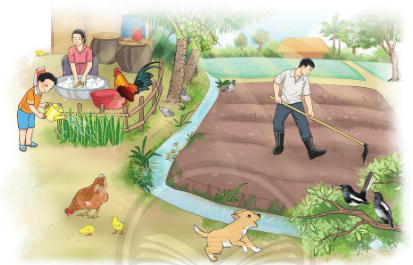BÀI 1: TÓC XOĂN VÀ TÓC THẲNGKHỞI ĐỘNGCâu hỏi: Chia sẻ điều em thích ở mỗi bạn theo gợi ý:mái tócđôi mắt...Giải nhanh:Hoa: tóc dài, mắt to, khuôn mặt bầu bĩnhPhong: tóc xoăn, mắt sáng, trán caoLinh: tóc hạt dẻ, mắt cười, có má lúmKHÁM PHÁ VÀ LUYỆN TẬPCâu 1: Đọc: Tóc xoăn và tóc thẳng – Văn Thành Lê1. Tìm từ ngữ tả mái tóc của Lam.2. Thầy hiệu trưởng khen Lam thế nào?3. Sau hội diễn văn nghệ, Lam và các bạn thay đổi ra sao?4. Nói với bạn điều em thích ở bản thân.Trả lời: 1. Từ ngữ tả mái tóc của Lam: xoăn bồng bềnh.2. Thầy hiệu trưởng khen Lam: nhảy đẹp, có mái tóc biết nhảy.3. Sau hội diễn văn nghệ, các bạn không trêu Lam nữa, Lam rất vui.4. Điều em thích ở bản thân: Em có đôi mắt to tròn long lanh giống mẹ.Cùng sáng tạo: Ai cũng đáng yêuNói với bạn về một bức ảnh của em. Đặt tên cho bức ảnh.Trả lời: Câu 2: Viết: Bạn bè sum họpGiải nhanh:Học sinh tự viết Câu 3: Tìm từ ngữ chỉ hoạt động của con người, con vật trong tranhGiải nhanh:Tưới cây,giặt giũ, làm vườn, gáy, hót, sủa, mổ thóc.Câu 4: Đặt và trả lời câu hỏi về con người, con vật tìm được ở bài tập 3.Mẫu: Ai tưới cây - Bạn nhỏ tưới cây.Giải nhanh: Ai tưới cây? - Bạn nhỏ tưới cây.Ai giặt giũ? - Mẹ giặt giũ.Ai làm vườn? - Bố làm vườn.Con gì hót? - Con chim hót.Con gì sủa? - Con chó sủaVẬN DỤNG