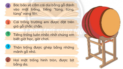 BÀI 2: DANH SÁCH TỔ EMKHỞI ĐỘNGCâu hỏi: Giới thiệu về các thành viên trong tổ em.Giải nhanh:Tổ em gồm Bạn Tâm là tổ trưởng còn lại là các bạn tổ viên khác như Ánh, Linh, Sơn, Đức, Tiến, Mạnh, Long, Phương.KHÁM PHÁ VÀ LUYỆN TẬPCâu 1: Đọc: Danh sách tổ emDanh sách tổ 1 – Lớp 2A đăng ký tham gia câu lạc bộNăm học 2021-20221. Học sinh tổ 1, lớp 2A  lập bản danh sách để làm gì?2. Bản danh sách có những cột nào?3. Chọn biểu tượng phù hợp với từng câu lạc bộ:4. Đọc thông tin của các bạn đăng kí Câu lạc bộ Chim sơn ca.Giải nhanh: 1. Để thống kê.2. Số thứ tự, họ tên, giới tính, ngày sinh, câu lạc bộ.3. 4. Đọc thông tin Câu 2: Viết:a) Nghe-viết: Bàn tay dịu dàng (Từ Khi thầy đến thương yêu).b) Viết tên 3 bạn nam trong nhóm em theo thứ tự bản chữ cái.c) Chọn tiếng trong ngoặc đơn phù hợp:Giải nhanh: a) Nghe-viếtb) Long, Sơn, Tuấnc) tranh, chanh, trưa, chưamặt, mặc, đặt, đặc.Câu 3: Thực hiện các yêu cầu dưới đây: a) Tìm trong đoạn văn dưới đây từ ngữ chỉ các khu vực ở trường.Buổi học đầu tiên Lương dẫn Mai đi quanh trường. Em giới thiệu cho bạn phòng đọc sách, phòng y tế, nhà bếp và sân bóng. Nơi nào cũng rộng rãi và thoáng mát.b) Tìm thêm 2 - 3 từ ngữ:Chỉ các nơi học tập làm việc ở trường.Chỉ những người làm việc ở trườngTrả lời: a) Từ ngữ chỉ các khu vực ở trường trong đoạn văn: phòng đọc sách, phòng y tế, nhà bếp và sân bóng.b)Chỉ các nơi học tập làm việc ở trường.Chỉ những người làm việc ở trường.Câu 4: Đặt một đến hai câu để giới thiệu về:Một khu vực học tập ở trường mà em thích.Mẫu: Thư viện là nơi có nhiều sách hay.Một môn học mà em yêu thích.Một bạn học cùng tổ với em.Giải nhanh:Vườn hoa trường em có rất nhiều loài hoa đẹp.Em rất thích môn toán.Bạn Mai Hoa rất xinh xắn.Câu 5: Nói và nghea) Đóng vai thầy giáo và bạn An trong bài Bàn tay dịu dàng, nói và đáp lời chia buồn.b) Cùng bạn đóng vai nói và đáp lời chào của em trước khi ra về.Với thầy côVới các bạnGiải nhanh:a) Mọi chuyện sẽ qua thôi. Em đừng buồn nữa nhé!Em cảm ơn thầy ạ.b) Em chào cô em về ạ.Tạm biệt cậu, tớ về nhé.Câu 6: Luyện tập giới thiệu đồ vật quen thuộc (tiếp theo)a) Sắp xếp các câu dưới đây theo thứ tự hợp lí để tạo thành đoạn văn:b)Hãy cho biết đoạn văn giới thiệu đồ vật gì?Những bộ phận nào của đồ vật được giới thiệu?Đồ vật đó dùng để làm gì?c) Viết đoạn 4-5 câu giới thiệu chiếc thước kẻ dựa vào tranh và từ gợi ý.Trả lời: a)b) Đoạn văn giới thiệu : cái trốngNhững bộ phận của đồ vật được giới thiệu: mặt trống, thân trống.Đồ vật đó dùng để nhắc nhở chúng em biết giờ học, giờ ra chơi.c) Chiếc thước kẻ của em có màu vàng rất nổi bật. Thước có hình chữ nhật, mỏng và dẹt. Trên bề mặt thước có vạch chia xăng-ti-mét. Thước giúp em đo và kẻ trong học tập.VẬN DỤNG