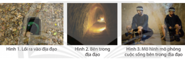 BÀI 27: ĐỊA ĐẠO CỦ CHIKhởi độngCâu hỏi: Những hình ảnh dưới đây gợi cho em điều gì về Địa đạo Củ Chi? Giải nhanh:Địa đạo Củ Chi nằm sâu dưới lòng đất, là nơi các chiến sĩ sinh hoạt, sản xuất, chiến đấu.Khám phá1. Vị trí địa líCâu hỏi: Quan sát hình 4, em hãy xác định vị trí của huyện Củ Chi và các xã có địa đạo.Giải nhanh:Hệ thống địa đạo được đào sớm nhất tại xã Tân Phú Trung và Phước Vĩnh An.2. Các công trình tiêu biểuCâu hỏi: Quan sát các hình 6, 7, 8, 9 và đọc thông tin, em hãy cho biết: - Địa đạo Củ Chi có những công trình tiêu biểu nào.- Điểm nổi bật của từng công trình là gì.Giải nhanh:Một số công trình tiêu biểu: Hầm quân y, bếp Hoàng Cầm, Hầm chôngHầm quân y, hầm giải phẫu:  Bên trong hầm có các giường bệnh nhỏ và tủ để đựng các vật dụng cứu thương để chữa trị cho các thương binh.Bếp Hoàng Cầm:  Bếp có nhiều đường rãnh thoát khói, nối liền với lò bếp, bên trên rãnh đặt những cành cây và phủ một lớp đất mỏng được tưới nước để giữ độ ẩm giúp làm tan loãng khói bếp toả ra khỉ nấu ăn, nhằm tránh sự phát hiện của quân địch.Hầm chông:  bẫy quân địch, được nguy trang bằng lá cây, cỏ tự nhiên. 3. Những câu chuyện về Địa đạo Củ ChiCâu hỏi: Quan sát các hình 10, 11, 12 và đọc các câu chuyện, em hãy nêu cảm nghĩ về việc đào hầm và chống càn quét ở địa đạo Củ ChiGiải nhanh:Việc đào hầm ở Địa đạo là công việc vô cùng vất vả và nguy hiểm. Suốt một thời gian dài, địch liên tục tấn công đánh phá vùng căn cứ và hệ thống địa đạo hết sức khốc liệt, bằng nhiều thủ đoạn. Tuy vậy, quân và dân Củ Chi vẫn chiến đấu anh dũng và giành thắng lợi vẻ vang.Luyện tậpCâu hỏi: Em hãy kể lại một câu chuyện về Địa Đạo Củ Chi mà em ấn tượng.Giải nhanh:Đào địa đạo là công việc vô cùng vất vả và nguy hiểm. Người dân và các chiến sĩ dùng cuốc đào sâu vào lòng đất tạo thành những đường hâm nhỏ và hẹp, miệng hầm được nguy trang để dẫn không khí vào địa đạo. Nhờ có địa đạo, quân và dân Củ Chỉ đã có nơi trú ẩn an toàn hơn, chiến đấu giành nhiêu thẳng lợi vẻ vang trong hai cuộc kháng chiến chống Pháp và Mỹ.Vận dụng