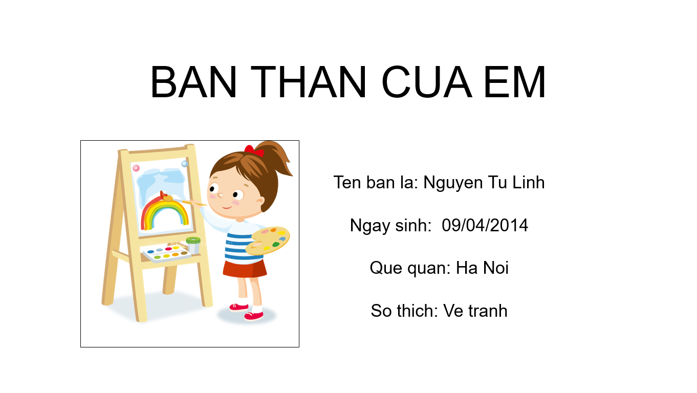 MA TRẬN ĐỀ THI CUỐI HỌC KÌ II - TIN HỌC 3 CHÂN TRỜI SÁNG TẠONĂM HỌC 2022 – 2023 NỘI DUNGMỨC ĐỘTổng số câu Điểm sốNhận biếtThông hiểuVận dụngVD caoTNTLTNTLTNTLTNTLTNTLBảo vệ thông tin khi dùng máy tính1       1 0,5Bài trình chiếu của em2       2 1,0Tìm hiểu về thế giới tự nhiên  1     1 0,5Luyện tập sử dụng chuột1       1 0,5Em thực hiện công việc như thế nào?1  0,5    10,52,0Công việc được thực hiện theo điều kiện   0,5  1 10,51,0Công việc của em và sự trợ giúp của máy tính1    1  114,5Tổng số câu TN/TL6 11 11 82 Điểm số3,0 0,52,0 4,00,5 4,06,010Tổng số điểm3,0 điểm30%2,5 điểm25%4,0 điểm40%0,5 điểm5%10 điểm100%100%A. TRẮC NGHIỆM (4 điểm)Câu 1. Tên gọi của phần mềm tạo bài trình chiếu dưới đây là gì?A. Microsoft Word                                  B. Microsoft PowerpointC. Microsof Excel                                   D. Microsoft TeamsCâu 2. Đâu không phải thông tin cá nhân?A. Địa chỉ của gia đình em.                       B. Số căn cước công dân của bố em.C. Số điện thoại của em.                           D. Số điện thoại của công an phường.Câu 3. Nhờ sử dụng phần mềm SolarSystem trên máy tính, em quan sát được hành tinh nào nhỏ nhất?A. Thổ tinh              B. Kim tinh             C. Mộc tinh             D. Thủy tinhCâu 4. Tên bài trình chiếu lưu vào máy tính nào sau đây đặt đúng quy tắc?A. Truong/em.pptx                                  B. Truong*em.pptx  C. Truongem.pptx                                   D. Truongem?.pptxCâu 5.  Nhấn và giữ nút trái chuột, đồng thời di chuyển chuột đến vị trí khác rồi thả nút trái chuột ra