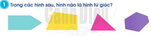 HOẠT ĐỘNG KHỞI ĐỘNGTrước khi vào bài học ngày hôm nay, cô muốn cả lớp cùng quan sát các mảnh bìa (để tuỳ ý, không theo trật tự) hình tròn, hình tam giác, hình tử giác màu sắc khác nhau.- HS thực hành phân loại các mảnh bìa đó theo từng nhóm có cùng hình dạng. Cho HS nhận ra nhóm hình tròn, hình tam giác.HOẠT ĐỘNG KHÁM PHÁNội dung 1: Cô muốn cả lớp thực hiện nhiệm vụ sau: quan sát các tấm bìa và nhắc lại hình tứ giác. HS giơ cao tấm bìa có dạng hình tứ giác trong bộ đồ dùng.HOẠT ĐỘNG LUYỆN TẬP