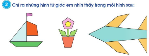 HOẠT ĐỘNG KHỞI ĐỘNGTrước khi vào bài học ngày hôm nay, cô muốn cả lớp cùng quan sát các mảnh bìa (để tuỳ ý, không theo trật tự) hình tròn, hình tam giác, hình tử giác màu sắc khác nhau.- HS thực hành phân loại các mảnh bìa đó theo từng nhóm có cùng hình dạng. Cho HS nhận ra nhóm hình tròn, hình tam giác.HOẠT ĐỘNG KHÁM PHÁNội dung 1: Cô muốn cả lớp thực hiện nhiệm vụ sau: quan sát các tấm bìa và nhắc lại hình tứ giác. HS giơ cao tấm bìa có dạng hình tứ giác trong bộ đồ dùng.HOẠT ĐỘNG LUYỆN TẬP