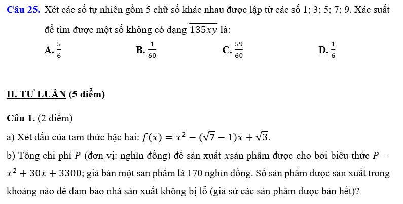 ĐÁP ÁN TRẮC NGHIỆM 1234567891011121314151617181920ABADCCDADAAAABCBABDD 2122232425CDADC ĐÁP ÁN TỰ LUẬN