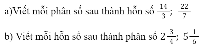 CHƯƠNG 5. PHÂN SỐ VÀ SỐ THẬP PHÂNBÀI 2: SO SÁNH CÁC PHÂN SỐ. HỖN SỐ DƯƠNG1. SO SÁNH CÁC PHÂN SỐBài 1: So sánh:a) -3 và 2b) -8 và -5Giải nhanh:a) 2 > - 3b) – 5 > - 8Bài 2: So sánhGiải nhanh:2. HỖN SỐ DƯƠNG Bài 1: a) Tìm thương và số dư trong phép chia 7 cho 4.b) Viết phân số 7/4 dưới dạng tổng của một số nguyên dương và một phân số bé hơn 1.Giải nhanh:a) Bài 2: Viết mỗi phân số sau thành hỗn số:Giải nhanh:BÀI TẬP