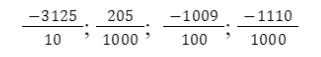 CHƯƠNG 6: SỐ THẬP PHÂNBÀI 1: Số Thập Phân1. Số thập phân âmGiải nhanh:a) -38,83 độ Cb) Mẫu số đều là lũy thừa của 10Bài 2: a) Viết các phân số thập phân sau đây dưới dạng số thập phân:…b) Viết các số thập phân sau đây dưới dạng phân số thập phân:2;  2,5; −0,007;  −3,053;  −7,001;  7,01.Giải nhanh:2. Số đối của một số thập phânGiải nhanh:Bài 2: Tìm số đối của các số thập phân sau:7,02;  −28,12;  −0,69;  0,999Giải nhanh:-7,02;  28,12;  0,69; - 0,9993. So sánh hai số thập phânBài 1: Viết các số sau đây dưới dạng phân số thập phân và sắp xếp các số đó theo thứ tự từ bé đến lớn.11,34; 9,35; −11,34; −9,35.Giải nhanh:=> -11,34; -9,35,  9,35; 11,34Bài 2:a) Hãy sắp xếp các số thập phân sau theo thứ tự tăng dần:−12,13; −2,4; 0,5; −2,3; 2,4.b) Hãy sắp xếp các số thập phân sau theo thứ tự giảm dần:−2,9; −2,999; 2,9; 2,999.Giải nhanh:a) -12,13; -2,4; -2,3; 0,5; 2,4b) 2,999; 2,9; -2,9; -2,999Bài 3: Hãy sắp xếp nhiệt độ đông đặc của các chất sau từ thấp đến cao:Giải nhanh:Rượu: −114,1 độ C; thủy ngân: −38,83 độ C; nước: 0 độ C; băng phiến: 80,26 độ C4. Bài tập