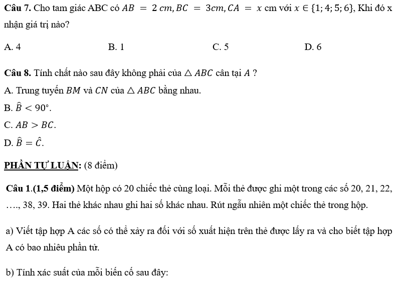 MA TRẬN ĐỀ KIỂM TRA CUỐI HỌC KÌ II – MÔN TOÁN 7 CTST