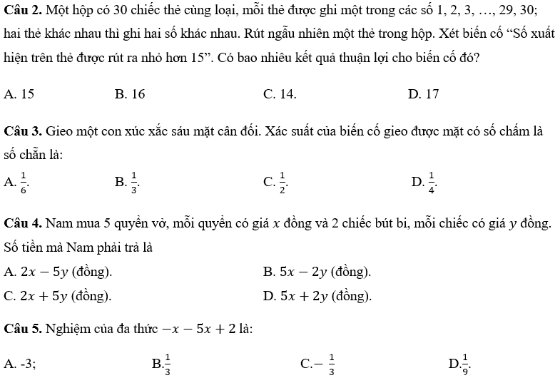 MA TRẬN ĐỀ KIỂM TRA CUỐI HỌC KÌ II – MÔN TOÁN 7 CTST