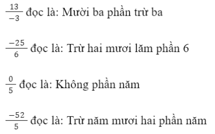 CHƯƠNG 5: PHÂN SỐBÀI 1: PHÂN SỐ VỚI TỬ SỐ VÀ MẪU SỐ LÀ SỐ NGUYÊN1. Mở rộng khái niệm phân sốBài 1: Ba người cùng góp vốn để thành lập một công ty. Số tiền góp vốn của mỗi người bằng nhau. Kết quả kinh doanh ba năm đầu của công ty được nêu ở hình trên.a) Dùng số nguyên (có cả số âm) thích hợp để biểu thị số tiền chỉ kết quả kinh doanh của công ty mỗi năm.b) Nếu chia đều số tiền đó cho những người góp vốn, mỗi năm mỗi người thu được bao nhiêu triệu đồng?Giải nhanh:a) - Năm đầu tiên: −20 triệu đồng.- Năm thứ hai: 0- Năm thứ ba: 17 triệu đồng.Năm thứ 2: 0Bài 2: Hãy đọc mỗi phân số dưới đây và cho biết tử số và mẫu số của chúng.Giải nhanh:2. Phân số bằng nhauBài 1: Quan sát Hình a và Hình b dưới đây:b) Từ hai phân số bằng nhau được minh hoạ ở Hình a, hãy so sánh tích 3 . 8 với tích 4 . 6. Tương tự, với Hình b, sẽ so sánh các tích nào?Giải nhanh:Bài 2: Các cặp phân số sau đây có bằng nhau hay không? Vì sao?Giải nhanh:3. Biểu diễn ở dạng phân sốGiải nhanh:Bài 2: Biểu diễn các số –23; –57; 237 dưới dạng phân số.Giải nhanh:4. Bài tập