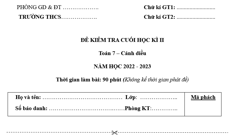 MA TRẬN ĐỀ KIỂM TRA CUỐI HỌC KÌ II – MÔN TOÁN 7 CTST