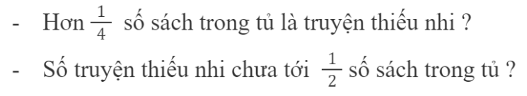 BÀI 77.EM LÀM ĐƯỢC NHỮNG GÌLUYỆN TẬPBài 1: Chọn ý trả lời đúng: Phân số được tô màu trong hình bên là Đáp án chuẩn:Bài 2:Rút gọn các phân sốĐáp án chuẩn:Bài 3: Đáp án chuẩn:a,Sai b,Đúng c,Sai d.ĐúngBài 4: So sánh các phân số Đáp án chuẩn:Bài 5: Số ?Đáp án chuẩn:Bài 6: Tính giá trị của các biểu thức :Đáp án chuẩn:Bài 7:Số ? Đáp án chuẩn:a,1                                     b,0                          c,1Bài 8:Số ? Đáp án chuẩn:1/2  tấn gạo.Bài 9:Cả hai con bò sữa và bò vàng cân nặng 7 tạ. Con bò sữa cân nặng hơn con bò vàng là 2 tạ. Hỏi mỗi con bò cân nặng bao nhiêu tạ?Đáp án chuẩn:Bài 10:Mỗi học sinh lớp 4C đăng kí học một môn thể thao. Biểu đồ bên thể hiện số phần học sinh đăng kí mỗi môn học. a, Viết phân số tối giản biểu thị phần học sinh đăng kí mỗi mônb, Sắp xếp các phân số trên theo thứ tự từ lớn đến béNêu tên các môn thể thao có số học sinh đăng kí theo thứ tự từ nhiều đến ítc, Tính tổng các phân số kể trênĐáp án chuẩn:VUI HỌCĐáp án chuẩn:A -> C -> D -> S -> T -> EHOẠT ĐỘNG THỰC TẾ