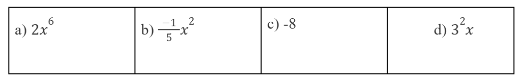 BÀI 25. ĐA THỨC MỘT BIẾN1. ĐƠN THỨC MỘT BIẾNBài 1: Cho biết hệ số và bậc của mỗi phương trình sau:Đáp án chuẩn:a) Hệ số: 2Bậc: 6b) Hệ số: -1/5Bậc: 2c) Hệ số: -8Bậc: 0d) Hệ số: 32Bậc: 1Bài 2: Khi nhân một đơn thức bậc 3 với một đơn thức bậc 2, ta được đơn thức bậc mấy?Đáp án chuẩn:Đơn thức bậc 3.Bài 3: Tính:a) 5x3+x3; Đáp án chuẩn:2. KHÁI NIỆM ĐA THỨC MỘT BIẾNBài 1: Mỗi số thực có phải đa thức không? Tại sao?Đáp án chuẩn:Mỗi số thực không phải là đa thức. Bởi vì không có biến.Bài 2: Hãy liệt kê các hạng tử của đa thức B =  2x4-3x2 + x + 1.Đáp án chuẩn:2x4; -3x2; x và 1.3. ĐA THỨC MỘT BIẾN THU GỌNĐáp án chuẩn:4. SẮP XẾP ĐA THỨC MỘT BIẾNBài 1: Thu gọn (nếu cần) và sắp xếp mỗi đa thức sau theo lũy thừa giảm của biến:Đáp án chuẩn:5. BẬC VÀ CÁC HỆ SỐ CỦA MỘT ĐA THỨCBài 1: Trong P, bậc của hạng tử 5x2 là 2 (số mũ của x2). Hãy xác định bậc của các hạng tử trong P.Đáp án chuẩn:Bài 2: Trong P, hạng tử nào có bậc cao nhất? Tìm hệ số và bậc của hạng tử đó.Đáp án chuẩn:Hạng tử -3x4 có hệ số là –3 và bậc là 4.Bài 3: Trong P, hạng tử nào có bậc bằng 0?Đáp án chuẩn:Hạng tử 1 có bậc là 0.Bài 4: Xác định bậc, hệ số cao nhất và hệ số tự do của mỗi đa thức sau:Đáp án chuẩn:a)Hạng tử có bậc cao nhất là -3x4, bậc của nó là 4, hệ số là -3; Hệ số tự do là 1.b)Hạng tử có bậc cao nhất là -3,4x4, bậc của nó là 4, hệ số là -3,4; Hệ số tự do là -1.6. NGHIỆM CỦA ĐA THỨC MỘT BIẾNBài 1: Tìm các giá trị G(−2);G(−1);G(0);G(1);G(2).Đáp án chuẩn:G(-2)=0 G(-1)-3 G(0)-4 G(1)-3 G(2)=0 Bài 2: Với giá trị nào của x thì G(x) có giá trị bằng 0?Đáp án chuẩn:G(x)=0.Bài 3: 1. Tính giá trị của đa thức F(x)= 2x2-3x-2 tại x=−1; x=0; x=1; x=2. Từ đó hãy tìm một nghiệm của đa thức F(x).2. Tìm nghiệm của đa thức E(x)=x2+xĐáp án chuẩn:1. F(x) là 2.2. E(x) là 0Bài 4: Trở lại bài toán mở đầu, hãy thực hiện các yêu cầu sau:a) Xác định bậc, hệ số cao nhất và hệ số tự do của đa thức H(x)= -5x2+ 15xb) Tại sao x=0 là một nghiệm của đa thức H(x)? Kết quả đó nói lên điều gì?d) Tính giá trị của H(x) khi x=1; x=2 và x=3 để tìm nghiệm khác 0 của H(x). Nghiệm ấy có ý nghĩa gì? Từ đó hãy trả lời câu hỏi của bài toán.Đáp án chuẩn:a) Hạng tử -5x2 có bậc cao nhất. Hạng tử -3x4 có hệ số là –5 và bậc là 2; - Hệ số tự do trong đa thức H(x) là 0.b) 0 là một nghiệm của đa thức H(x)  H(0)=0.c) H(1)=10; H(2)=10; H(3)=0BÀI TẬP CUỐI SGK