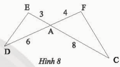 BÀI 2. CÁC TRƯỜNG HỢP ĐỒNG DẠNG CỦA HAI TAM GIÁC1. TRƯỜNG HỢP ĐỒNG DẠNG THỨ NHẤT (C.C.C)Bài 1:  Cho tam giác ABC và tam giác A B'C' có các kích thước như Hình 1. Trên cạnh AB và AC của tam giác ABC lần lượt lấy hai điểm M, N sao cho AM = 2 cm, AN = 3 cma) So sánh các tỉ số b) Tính độ dài đoạn thẳng MNc) Em có nhận xét gì về mối quan hệ giữa các tam giác ABC, AMN và A'B'C'Đáp án chuẩn:a)  b) MN = 4c) ΔAMN=ΔA′B′C′, ΔA′B′C′ ᔕ ΔABC và ΔAMN ᔕ ΔABCBài 2: Tìm trong Hình 4 các cặp tam giác đồng dạng Đáp án chuẩn: Hình b) và d) Hình a) và c) 2. TRƯỜNG HỢP ĐỒNG DẠNG THỨ HAI (C.G.C)Bài 1: Cho tam giác DEF và ABC có DE=  AB,DF= AC, (Hình 5). Trên tia AB, lấy điểm M sao cho AM = DE. Qua M kẻ MN // BC (N∈AC)a) So sánh các tỉ số b) So sánh AN và DFc) Tam giác AMN có đồng dạng với tam giác ABC không?d) Dự đoán sự đồng dạng của hai tam giác DEF và ABCĐáp án chuẩn: a) b) AN = DFc)  ΔAMN ᔕ ΔABCd) ΔDEF ᔕ ΔABCBài 2: Cho tam giác ADE và tam giác ACF có các kích thước như trong Hình 8. Chứng minh rằng ΔADE ᔕ ΔACFĐáp án chuẩn:  (hai góc đối đỉnh)=> ΔADE ᔕ ΔACF (c.g.c)3. TRƯỜNG HỢP ĐỒNG DẠNG THỨ BA (G.G)Bài 1: Cho hai tam giác ABC và A’B’C’ có ;  (Hình 9).Trên cạnh AC, Lấy điểm D sao cho DC = A'C'. Qua D kẻ đường thẳng song song với AB cắt cạnh BC tại E.a) Tam giác DEC có đồng dạng với tam giác ABC không?b) Nhận xét về mối quan hệ giữa tam giác A'B'C' và tam giác DECc) Dự đoán về sự đồng dạng của hai tam giác A'B'C' và ABCĐáp án chuẩn: a) DE // AB => ΔDEC ᔕ ΔABCb)  (cùng = A'C' = DC (gt) (gt)=> ΔA′B′C′=ΔDEC (g.c.g)c) ΔA′B′C′ᔕΔABCBài 2: Quan sát Hình 12.a) Chứng minh rằng ΔABC ᔕ ΔA′B′C′b) Tính độ dài B'C'Đáp án chuẩn: a)   => ΔABCᔕΔA′B′C′ (g.g)b) B'C' = 9Bài 3: Cho hình thang ABCD (AB // CD) có AB = 6m, CD = 15m, OD = 8m (Hình 13). Tính độ dài đoạn thẳng OBĐáp án chuẩn:OB = Bài 4: Qua các trường hợp đồng dạng của hai tam giác, hãy trả lời câu hỏi ở Hoạt động khởi động (trang 67)Đáp án chuẩn: Trường hợpHai tam giác bằng nhauHai tam giác đồng dạng13 cạnh tương ứng bằng nhau3 cạnh tương ứng tỉ lệ22 cạnh tương ứng và một góc kề với hai cạnh bằng nhau2 cạnh tương ứng tỉ lệ31 cạnh và 2 góc kề tương ứng bằng nhauChỉ 2 góc bằng nhau, không cần có điều kiện cạnhBÀI TẬP CUỐI SGKBài 1: a) Tam giác AFE và MNG ở Hình 14 có đồng dạng với nhau không? Vì sao?b) Biết tam giác AFE có chu vi bằng 15 cm. Tính chu vi tam giác MNGĐáp án chuẩn:a)  =  => ΔAFE ᔕ ΔMNGb) Chu vi MNG = 15 . 3 = 45 (cm)Bài 2: Tam giác ABC có độ dài AB = 4 cm, AC = 6 cm, BC = 9 cm. Tam giác A'B'C' đồng dạng với tam giác ABC và có chu vi bằng 66,5 cm. Hãy tính độ dài các cạnh của tam giác A'B'C'Đáp án chuẩn: A′B′ = 14, A′C′ = 21, B′C′ = Bài 3: Một công viên có hai đường chạy bộ hình tam giác đồng dạng như Hình 15. Kích thước của con đường bên trong lần lượt là 300 m, 350 m và 550 m. Cạnh ngắn nhất của con đường bên ngoài là 660 m. Nam chạy bốn vòng trên con đường bên trong, Hùng chạy hai vòng trên con đường bên ngoài. So sánh quãng đường chạy được của hai bạn.Đáp án chuẩn: Bằng nhauBài 4: Xét xem cặp tam giác nào trong các Hình 16a, 16b đồng dạng?Đáp án chuẩn:a) ΔDEF ᔕ ΔABC (c.g.c)b) Hai tam giác này không đồng dạngBài 5: Trong Hình 17, cho biết DE = 6 cm, EF= 7,8 cm, NP = 13 cm, NM = 10 cm,   và  = 420. Tính Đáp án chuẩn: = 420 BÀI 2. CÁC TRƯỜNG HỢP ĐỒNG DẠNG CỦA HAI TAM GIÁC