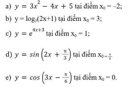 BÀI 3. ĐẠO HÀM CẤP HAII. ĐỊNH NGHĨA+ Tìm y + Tính đạo hàm của y'Đáp án chuẩn:LT1: Tìm đạo hàm cấp hai của hàm số y = sin 3xĐáp án chuẩn:II. Ý NGHĨA CƠ HỌC CỦA ĐẠO HÀM CẤP HAIĐáp án chuẩn:a) Tại thời điểm t0=4s thì v4=39,2 m/sTại thời điểm t1=4,1s thì v4,1=40,18 m/s GIẢI BÀI TẬP CUỐI SGK