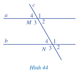 Khởi độngCâu hỏi: Hình 33 minh họa góc quan sát của người phi công và góc quan sát của người hoa tiêu khi hướng dẫn máy bay bay vào vị trí ở sân bay.Theo em dự đoán, hai góc đó có bằng nhau hay không?Đáp án chuẩn:Bằng nhauI. Hai góc đồng vị. Hai góc so le trongII. Dấu hiệu nhận biết hai đường thẳng song songBài 1: Quan sát các Hình 38a, 38b, 38c và đoán xem các đường thẳng nào song song với nhau.Đáp án chuẩn:Hình a: a//bHình b: d không // eHình c: n//mBài 2: a) Thực hành vẽ đường thẳng b đi qua điểm M và song song với đường thẳng a ( M ∉ a) bằng ê ke theo các bước sau:b) Giải thích vì sao đường thẳng b song song với đường thẳng aĐáp án chuẩn:a) b) Đường thẳng c cắt 2 đường thẳng a và b tạo ra một cặp góc đồng vị bằng nhau.III. Tiên đề Euclid về đường thẳng song song.IV. Tính chất của hai đường thẳng song songBài 1: Tìm số đo x trong Hình 43, biết u // vĐáp án chuẩn: V. Bài tập