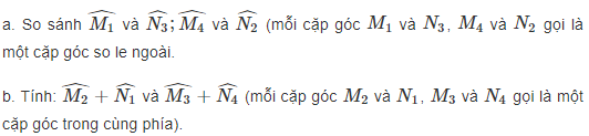 Khởi độngCâu hỏi: Hình 33 minh họa góc quan sát của người phi công và góc quan sát của người hoa tiêu khi hướng dẫn máy bay bay vào vị trí ở sân bay.Theo em dự đoán, hai góc đó có bằng nhau hay không?Đáp án chuẩn:Bằng nhauI. Hai góc đồng vị. Hai góc so le trongII. Dấu hiệu nhận biết hai đường thẳng song songBài 1: Quan sát các Hình 38a, 38b, 38c và đoán xem các đường thẳng nào song song với nhau.Đáp án chuẩn:Hình a: a//bHình b: d không // eHình c: n//mBài 2: a) Thực hành vẽ đường thẳng b đi qua điểm M và song song với đường thẳng a ( M ∉ a) bằng ê ke theo các bước sau:b) Giải thích vì sao đường thẳng b song song với đường thẳng aĐáp án chuẩn:a) b) Đường thẳng c cắt 2 đường thẳng a và b tạo ra một cặp góc đồng vị bằng nhau.III. Tiên đề Euclid về đường thẳng song song.IV. Tính chất của hai đường thẳng song songBài 1: Tìm số đo x trong Hình 43, biết u // vĐáp án chuẩn: V. Bài tập