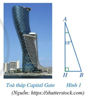 BÀI 1: TỔNG CÁC GÓC CỦA MỘT TAM GIÁC Khởi độngCâu hỏi: Tòa tháp Capital Gate (thuộc Các Tiểu vương quốc A-rập Thống nhất) nghiêng 18 độ so với phương thẳng đứng (góc nghiêng biểu diễn như Hình 1). Tính đến ngày 01/6/2020, tòa tháp này là tòa tháp nghiêng nhiều nhất trên thế giới. Làm thế nào để biết được độ nghiêng của tòa tháp so với phương nằm ngang?Giải siêu nhanh:Để biết được độ nghiêng của tòa tháp so với phương nằm ngang, ta sẽ xác định số đo góc tạo bởi tòa tháp và mặt đất.I. Hình hộp chữ nhật Bài 1: Cắt tam giác ABC thành ba mảnh (hình 2a) và ghép lại (hình 2b). Quan sát Hình 2b và dự đoán tổng 3 góc A, B, CGiải siêu nhanh:Dự đoán tổng 3 góc bằng 180 độ.Bài 2: Cho tam giác đều ABC. Tính số đo mỗi góc của tam giác đóGiải siêu nhanh:Do tam giác ABC đều nên ta có: Lại có:  (tổng ba góc của một tam giác)Vậy số đo mỗi góc của tam giác đều ABC đều bằng 600Bài 3: Cho tam giác ABC vuông tại A. Tổng hai góc B và C bằng bao nhiêu độ?Giải siêu nhanh:Tổng hai góc B và C bằng 900Bài 4: Trong bài toán nêu ở phần mở đầu, hãy tính độ nghiêng của tòa tháp Capital Gate so với phương nằm ngang.Giải siêu nhanh:Ta có   Độ nghiêng của tòa tháp Capital Gate so với phương nằm ngang là 720.II. Bài tập