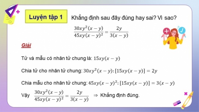 Soạn giáo án điện tử Toán 8 KNTT Bài 22: Tính chất cơ bản của phân thức đại số