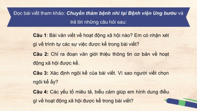 Soạn giáo án điện tử Ngữ văn 8 CTST Bài 4 Viết: Viết bài văn kể lại một hoạt động xã hội