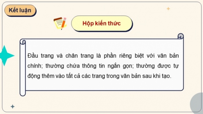 Soạn giáo án điện tử Tin học 8 KNTT Bài 9a: Tạo đầu trang, chân trang cho văn bản