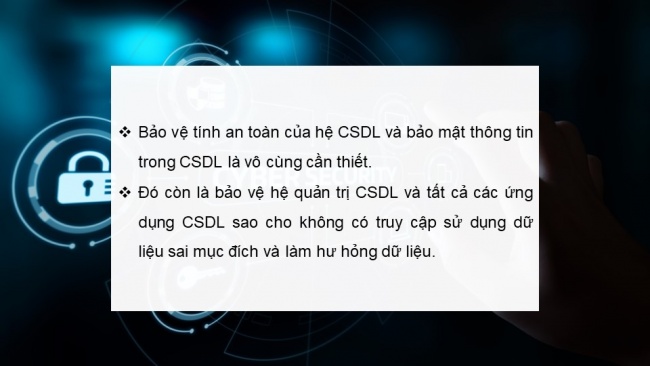 Soạn giáo án điện tử khoa học máy tính 11 Cánh diều Chủ đề F bài 8: Bảo vệ sự an toàn của hệ CSDL và bảo mật thông tin trong CSDL