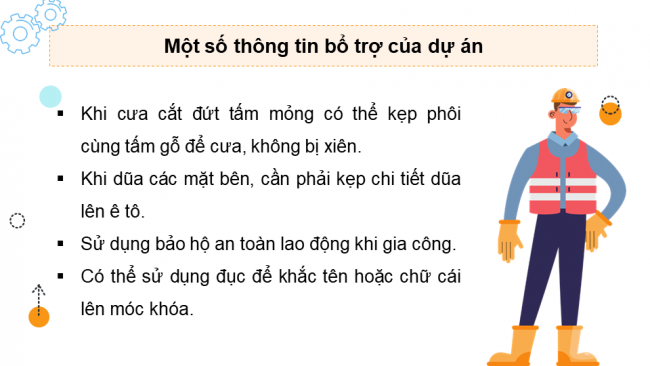 Soạn giáo án điện tử Công nghệ 8 KNTT Bài 10: Dự án: Gia công chi tiết bằng dụng cụ cầm tay