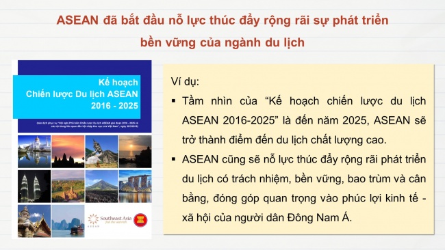 Soạn giáo án điện tử địa lí 11 Cánh diều Bài 13: Thực hành tìm hiểu về hoạt động du lịch và kinh tế, đối ngoại của khu vực Đông Nam