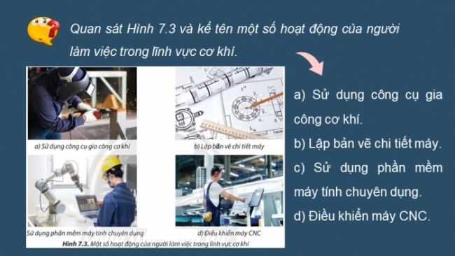 Soạn giáo án điện tử Công nghệ 8 CTST Bài 7: Ngành nghề phổ biến trong lĩnh vực cơ khí