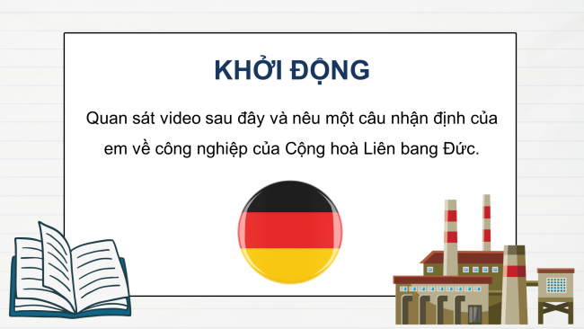 Soạn giáo án điện tử địa lí 11 KNTT Bài 10: Thực hành: Viết báo cáo về sự phát triển công nghiệp của Cộng hoà Liên bang Đức