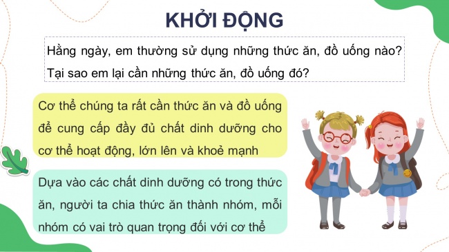 Soạn giáo án điện tử khoa học 4 CTST Bài 23: Các nhóm chất dinh dưỡng có trong thức ăn