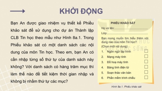 Soạn giáo án điện tử Tin học 8 KNTT Bài 8a: Làm việc với danh sách dạng liệt kê và hình ảnh trong văn bản