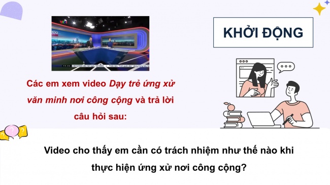 Soạn giáo án điện tử HĐTN 4 cánh diều Tuần 13: Ứng xử văn hoá nơi công cộng - Hoạt động 1, 2