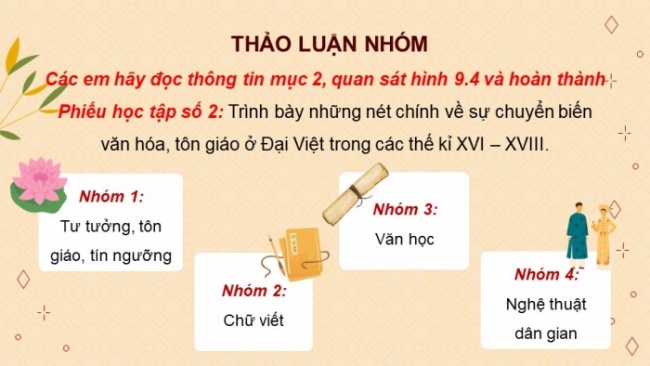 Soạn giáo án điện tử Lịch sử 8 KNTT Bài 9: Tình hình kinh tế, văn hoá, tôn giáo trong các thế kỉ XVI - XVIII (P2)