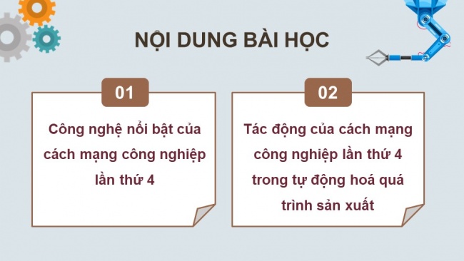 Soạn giáo án điện tử công nghệ cơ khí 11 KNTT Bài 13: Tự động hoá quá trình sản xuất dưới tác động của Cách mạng công nghiệp lần thứ 4