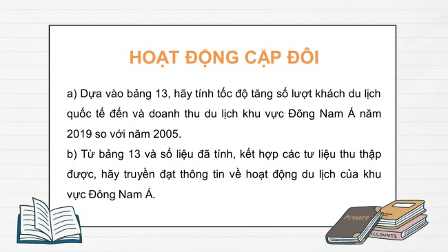 Soạn giáo án điện tử địa lí 11 Cánh diều Bài 13: Thực hành tìm hiểu về hoạt động du lịch và kinh tế, đối ngoại của khu vực Đông Nam