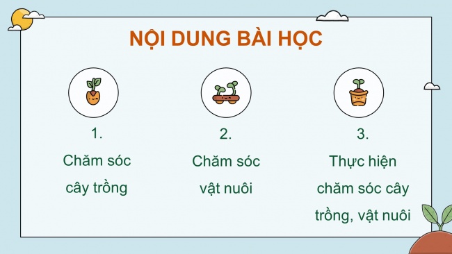 Soạn giáo án điện tử khoa học 4 KNTT Bài 17: Chăm sóc cây trồng, vật nuôi