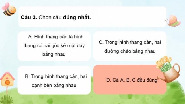 Soạn giáo án điện tử Toán 8 CTST HĐ thực hành trải nghiệm - Hoạt động 2: Làm tranh treo tường minh họa các loại hình tứ giác đặc biệt