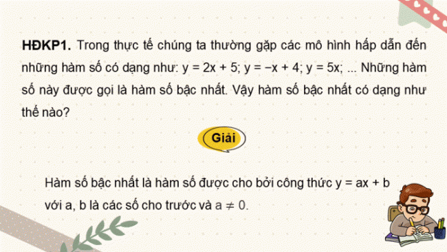 Soạn giáo án điện tử Toán 8 CTST Chương 5 Bài 3: Hàm số bậc nhất y = ax + b (a ≠ 0)