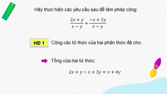 Soạn giáo án điện tử Toán 8 KNTT Bài 23: Phép cộng và phép trừ phân thức đại số