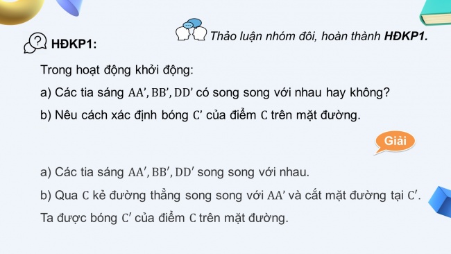 Soạn giáo án điện tử toán 11 CTST Chương 4 Bài 5: Phép chiếu song song