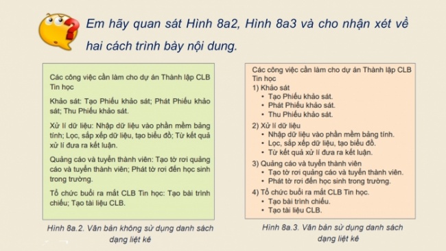 Soạn giáo án điện tử Tin học 8 KNTT Bài 8a: Làm việc với danh sách dạng liệt kê và hình ảnh trong văn bản