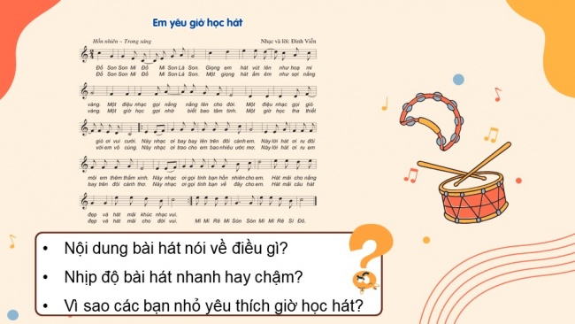 Soạn giáo án điện tử âm nhạc 4 cánh diều Tiết 11: Nghe nhạc: Em yêu giờ học hát; Nhạc cụ: Nhạc cụ thể hiện tiết tấu – Nhạc cụ thể hiện giai điệu