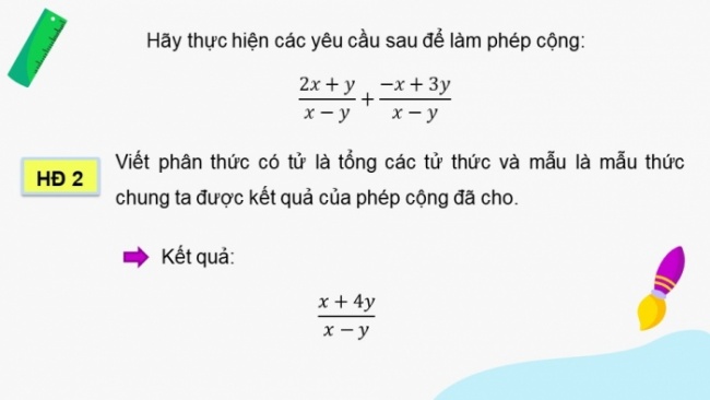 Soạn giáo án điện tử Toán 8 KNTT Bài 23: Phép cộng và phép trừ phân thức đại số