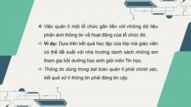 Soạn giáo án điện tử khoa học máy tính 11 Cánh diều Chủ đề F bài 1: Bài toán quản lí và cơ sở dữ liệu