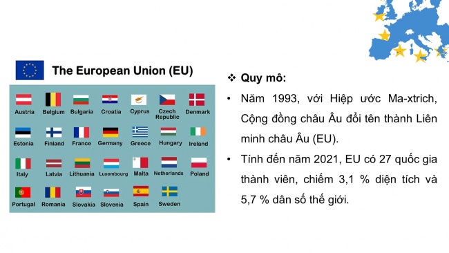 Soạn giáo án điện tử địa lí 11 Cánh diều Bài 9: EU - Một liên kết kinh tế khu vực lớn. Vị thế của EU trong nền kinh tế thế giới