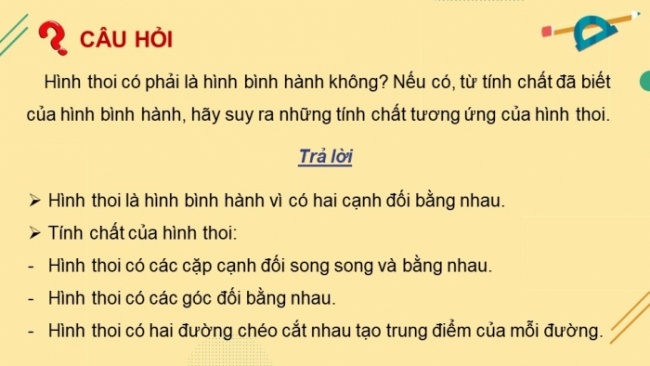 Soạn giáo án điện tử Toán 8 KNTT Bài 14: Hình thoi và hình vuông