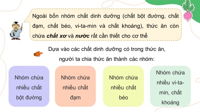 Soạn giáo án điện tử khoa học 4 CTST Bài 23: Các nhóm chất dinh dưỡng có trong thức ăn